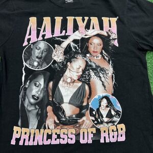 Aaliyah Princess of R&B Black Graphic Print Short Sleeve T-Shirt Men Sz M